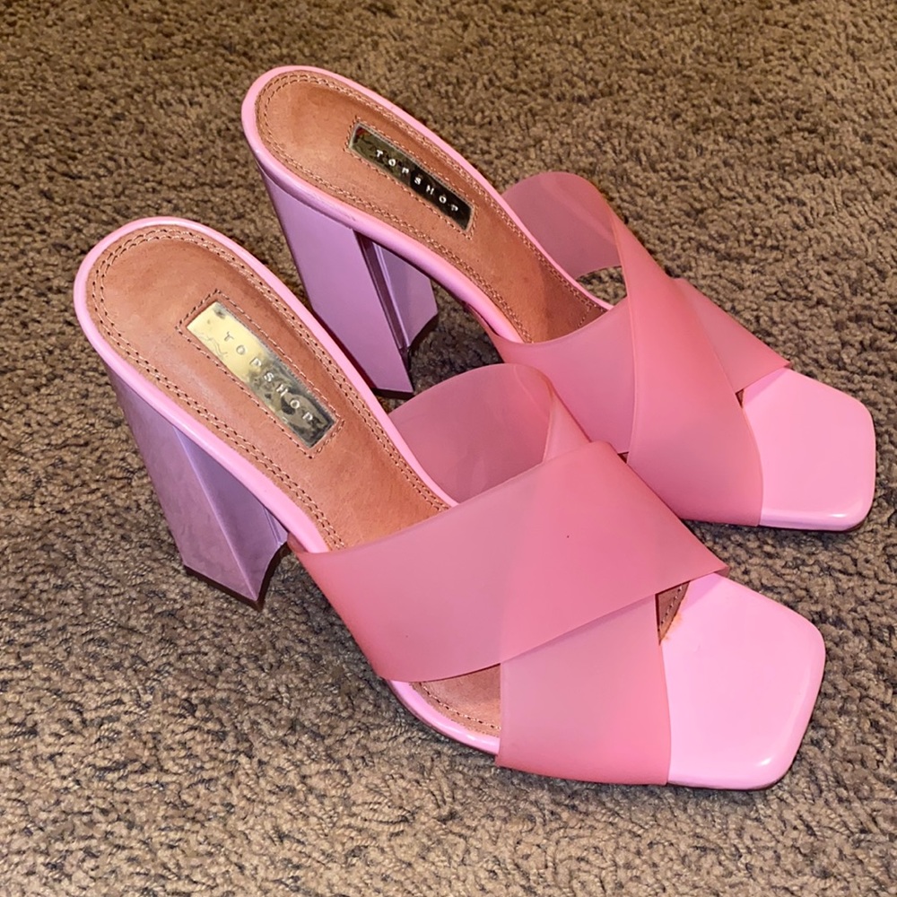 TOPSHOP Regina Cross Mules in pink - size 6.5